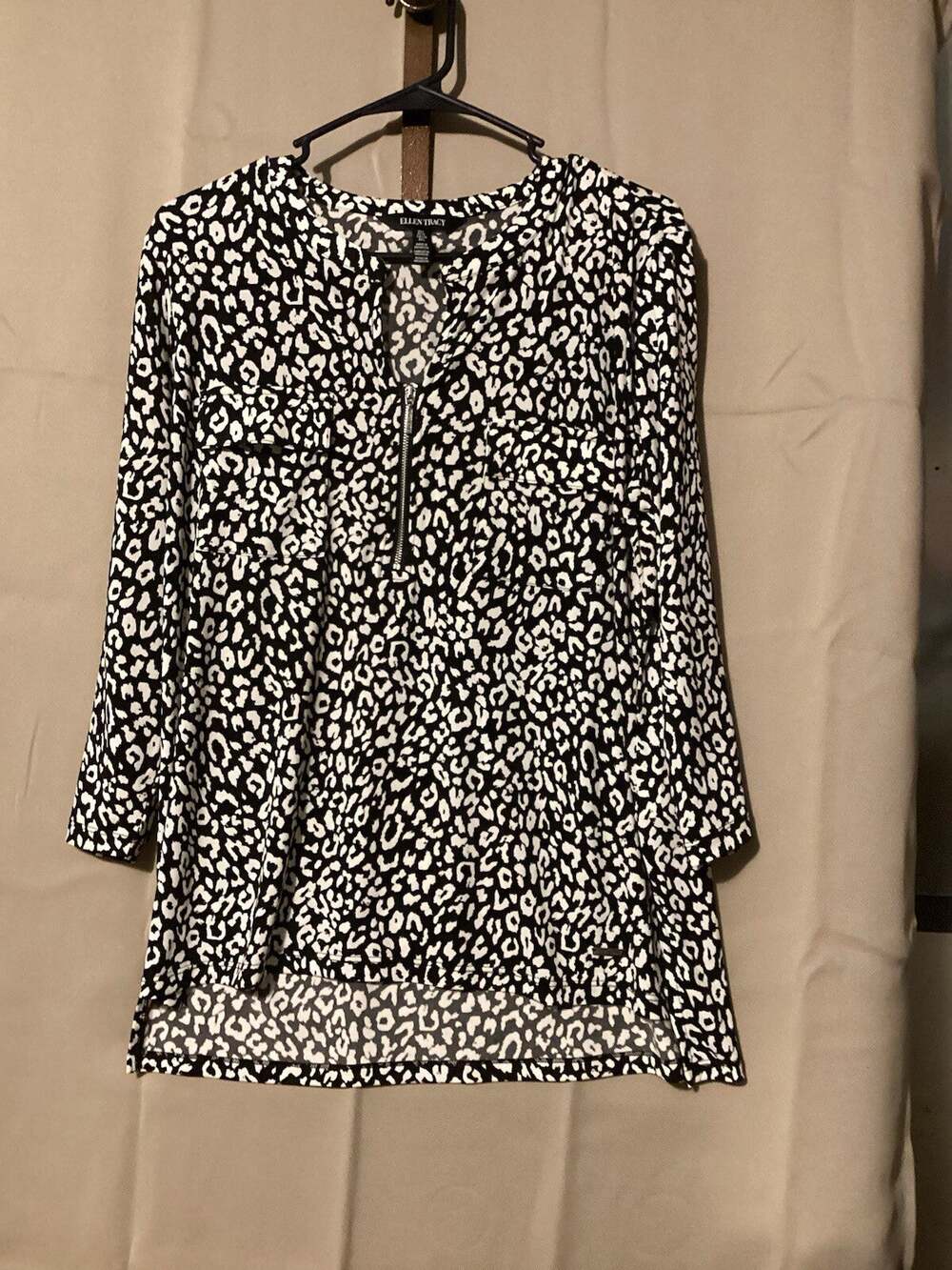 Ellen Tracy Women’s Quarter Zip Black Multicolor Long Sleeve Blouse